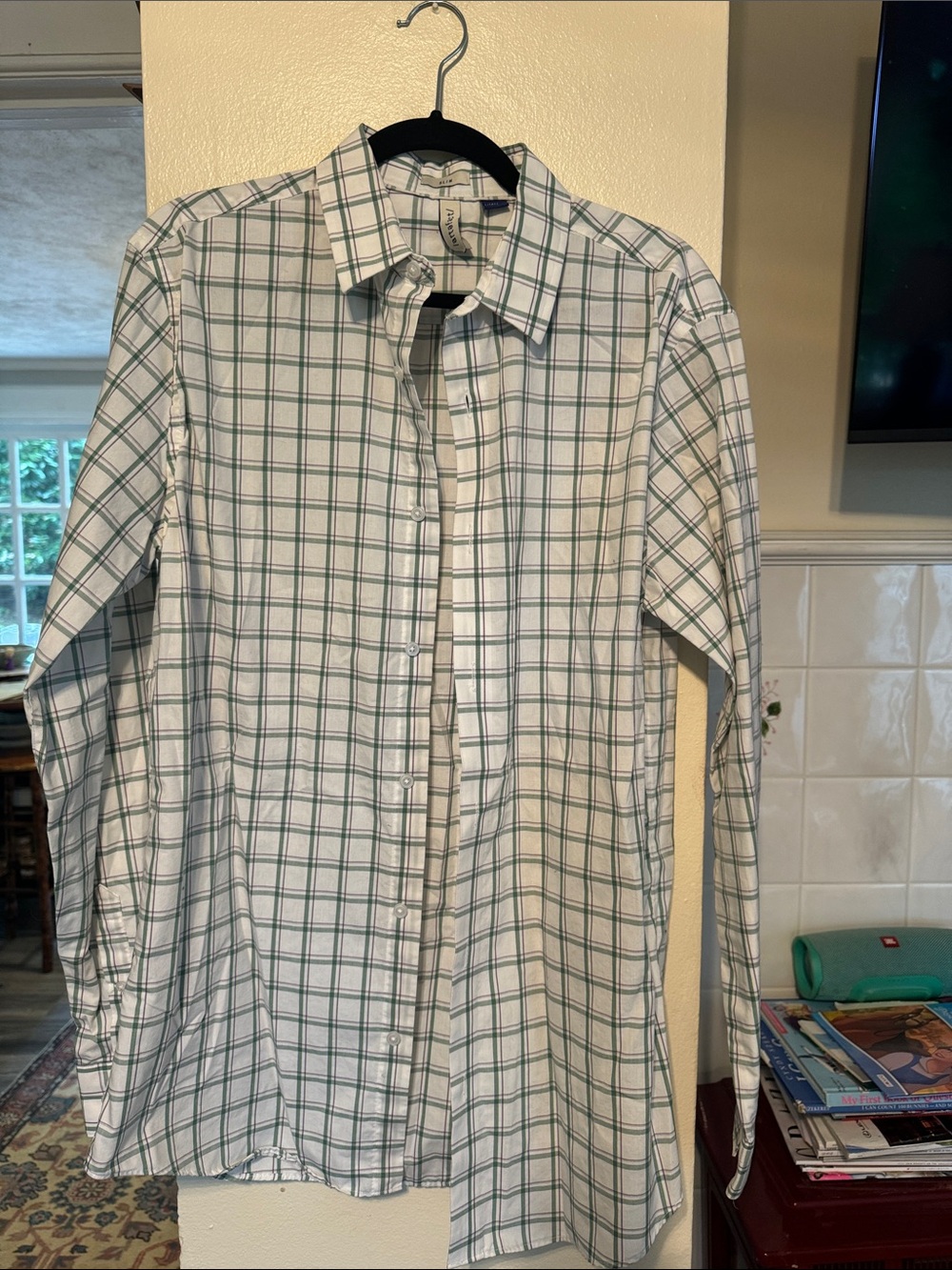 ARTEFACT Men's Green/Purple Plaid Button-Up Shirt size Large Tall